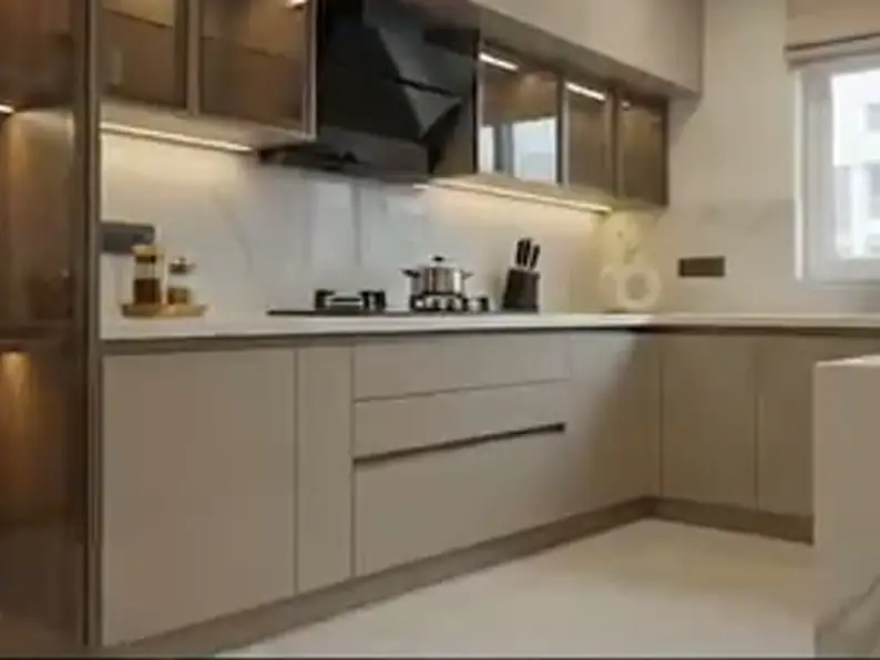 Finished modular kitchen, wide view